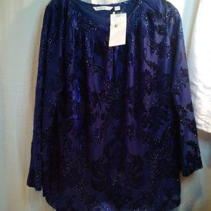 NWOT Isaac Mizrahi Live! Burnout Velvet Bell Navy Small
